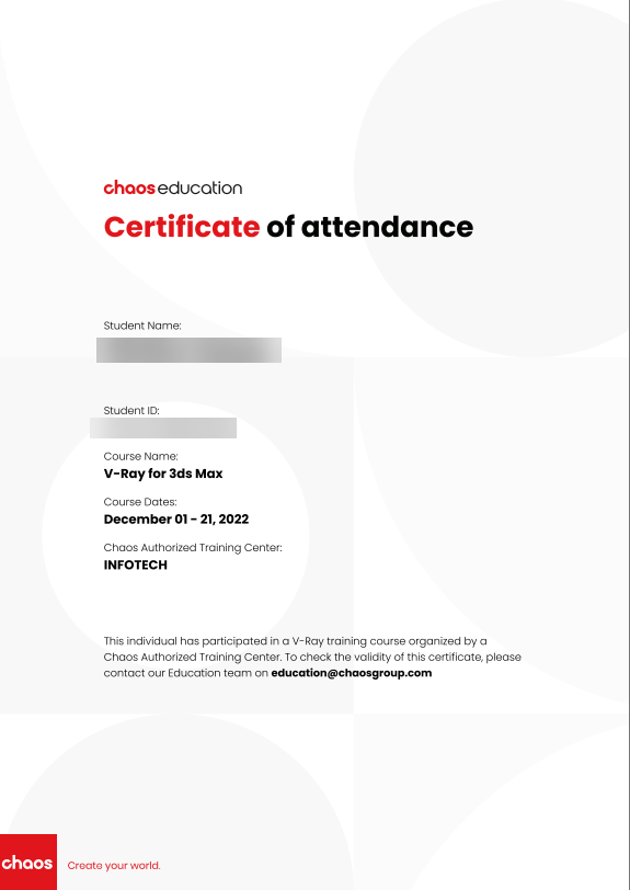 Πιστοποιήση CHAOSGROUP - Certificate of Attendance